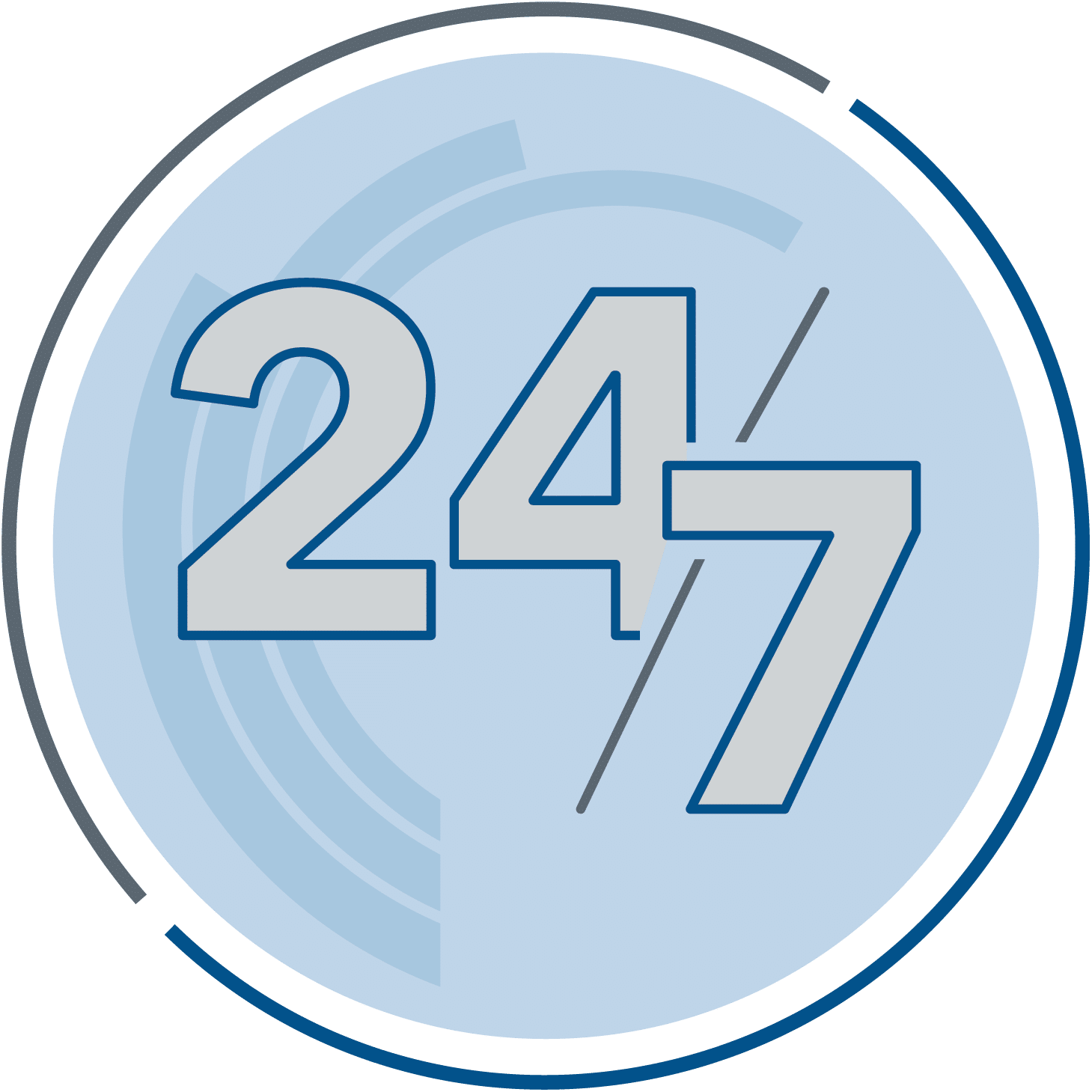 Icon showing “24/7” to represent around-the-clock radiology coverage.