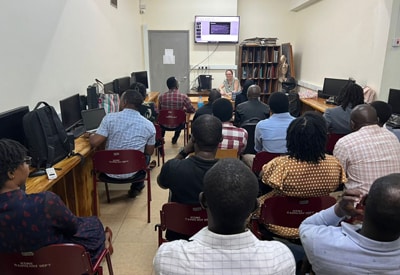 Dr. Amy farkas teaching radiology residents in tanzania during a rad-aid training session